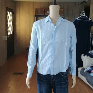 Frank & Eileen Paul Blue Linen Button Down Shirt